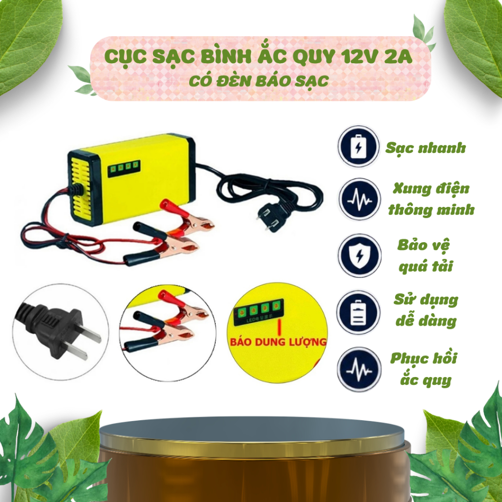Bộ sạc xe máy 12V - 2A, 4Ah - 30Ah và 12V - 6A,  4Ah -100Ah tự ngắt dùng cho bình ắc quy khô Lithium