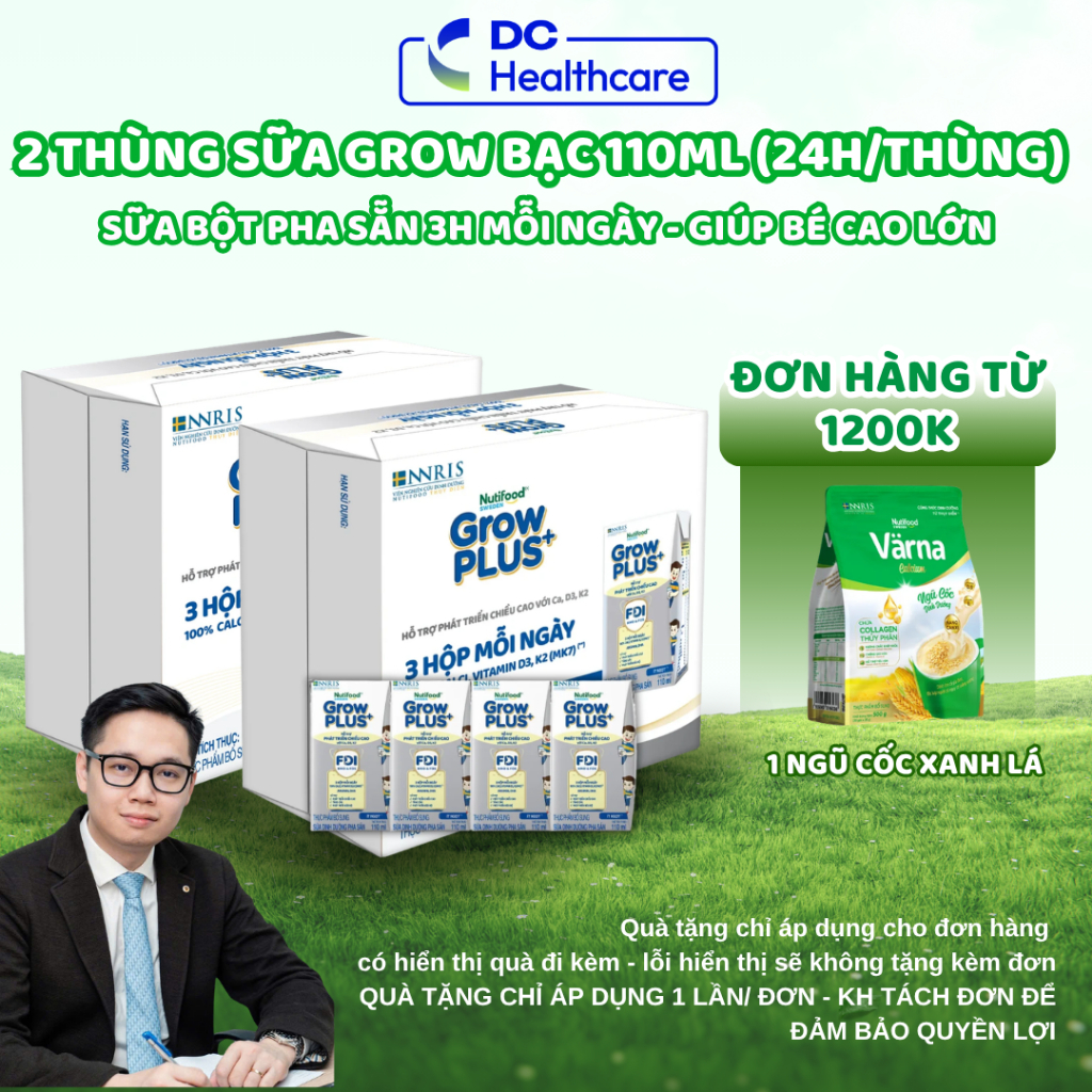 2 Thùng GROW BẠC 24 Hộp 110ml Sữa Dinh Dưỡng Nutifood GrowPLUS+ Cao Lớn Vượt Trội Hộp (Tổng 48 hộp  