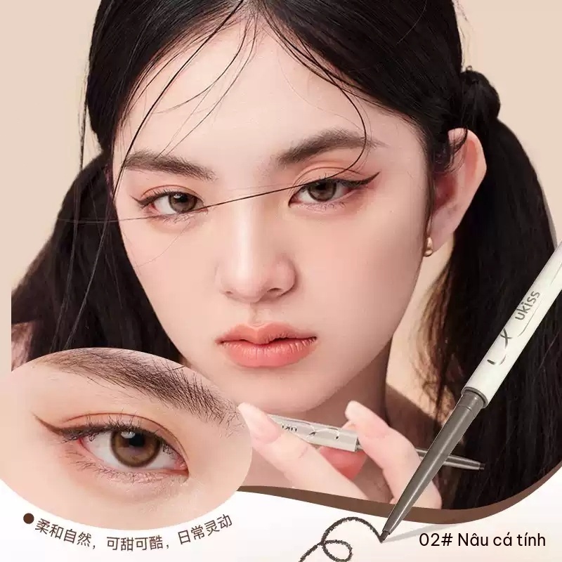 Chì kẻ mắt gel đầu lưỡi kiếm UKISS chống nước không lem, thiết kế hai đầu, bút kẻ mắt lỏng siêu mảnh