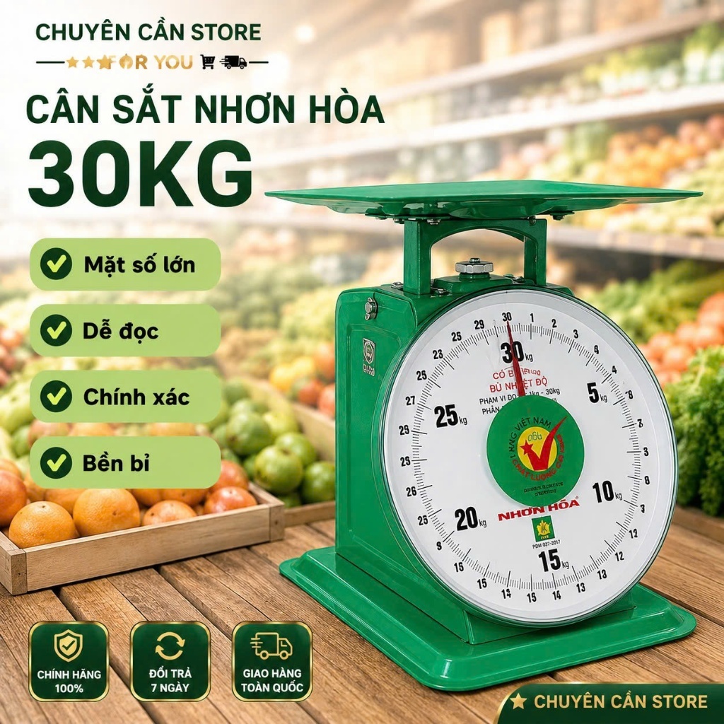 Cân Sắt Nhơn Hòa 30kg – Cân Đồng Hồ Cơ 30KG, Mặt Số Lớn, Cân Hàng Hóa Thực Phẩm