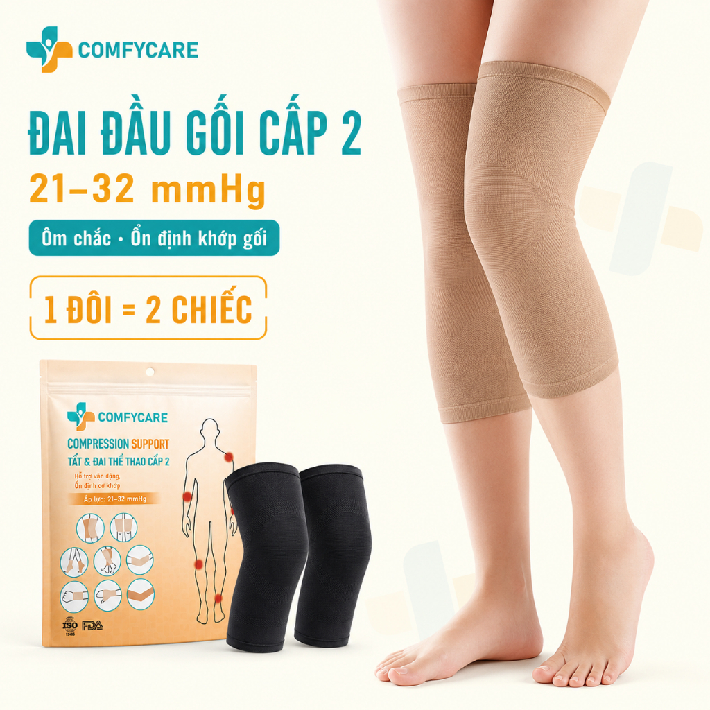 Tất Áp Lực Phòng Ngừa Suy Giãn Tĩnh Mạch Đầu Gối Cấp 2 COMFYCARE -[Đai Thể…