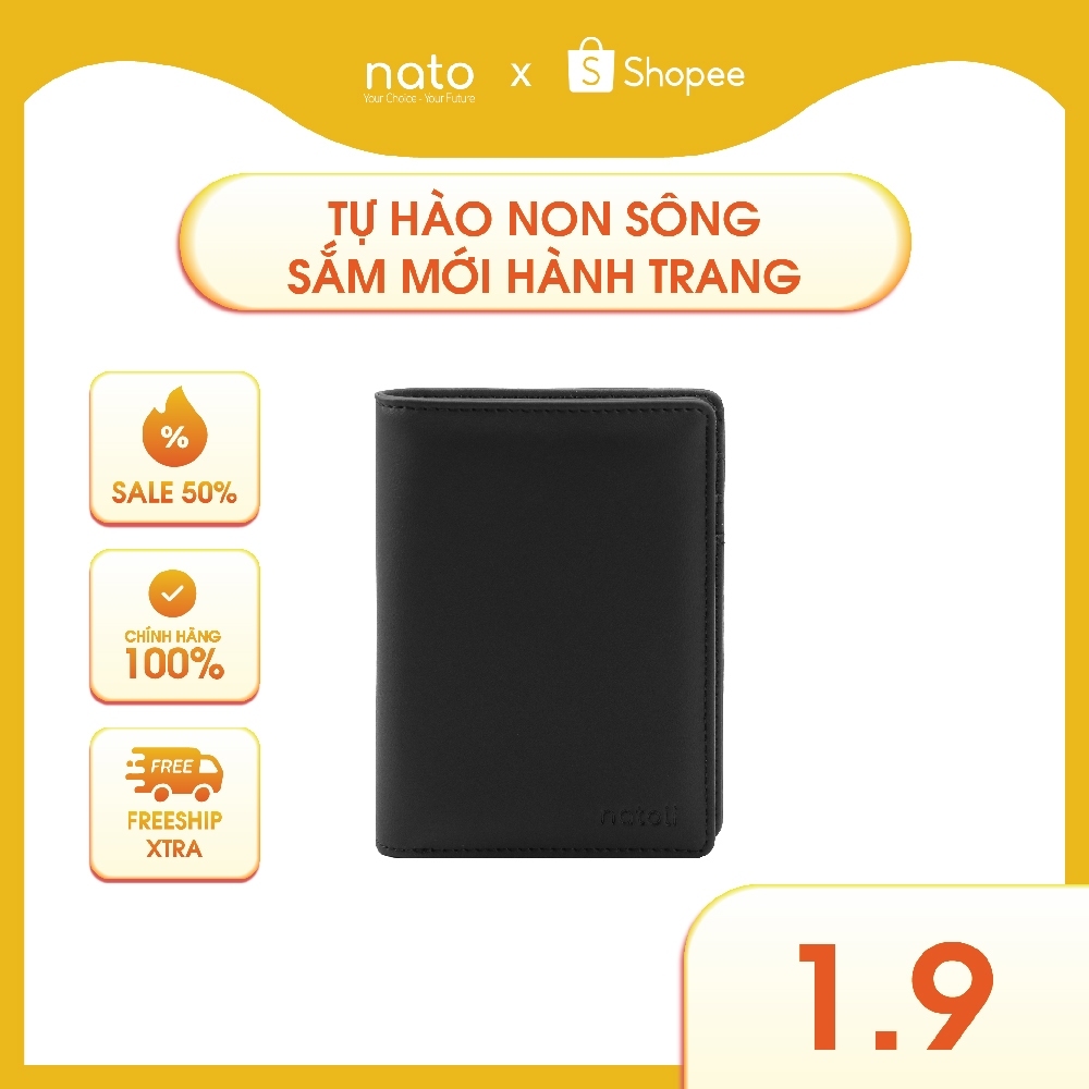 Ví da nam nữ dáng đứng Natoli gập đôi, bóp đựng thẻ đựng tiền cao cấp Simple Vertical Wallet V3