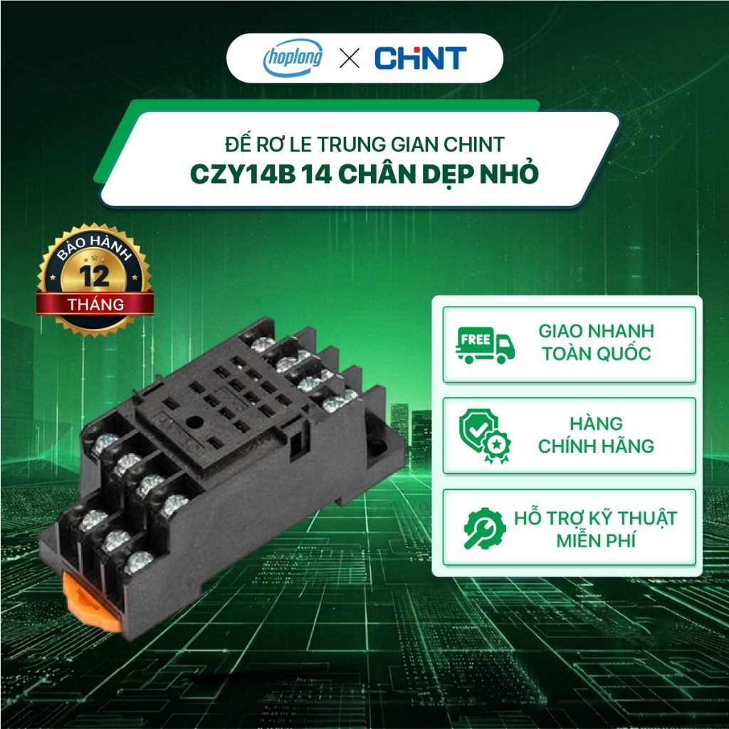 Đế rơ le trung gian Chint CZY14B 14 chân dẹp nhỏ - Chính hãng