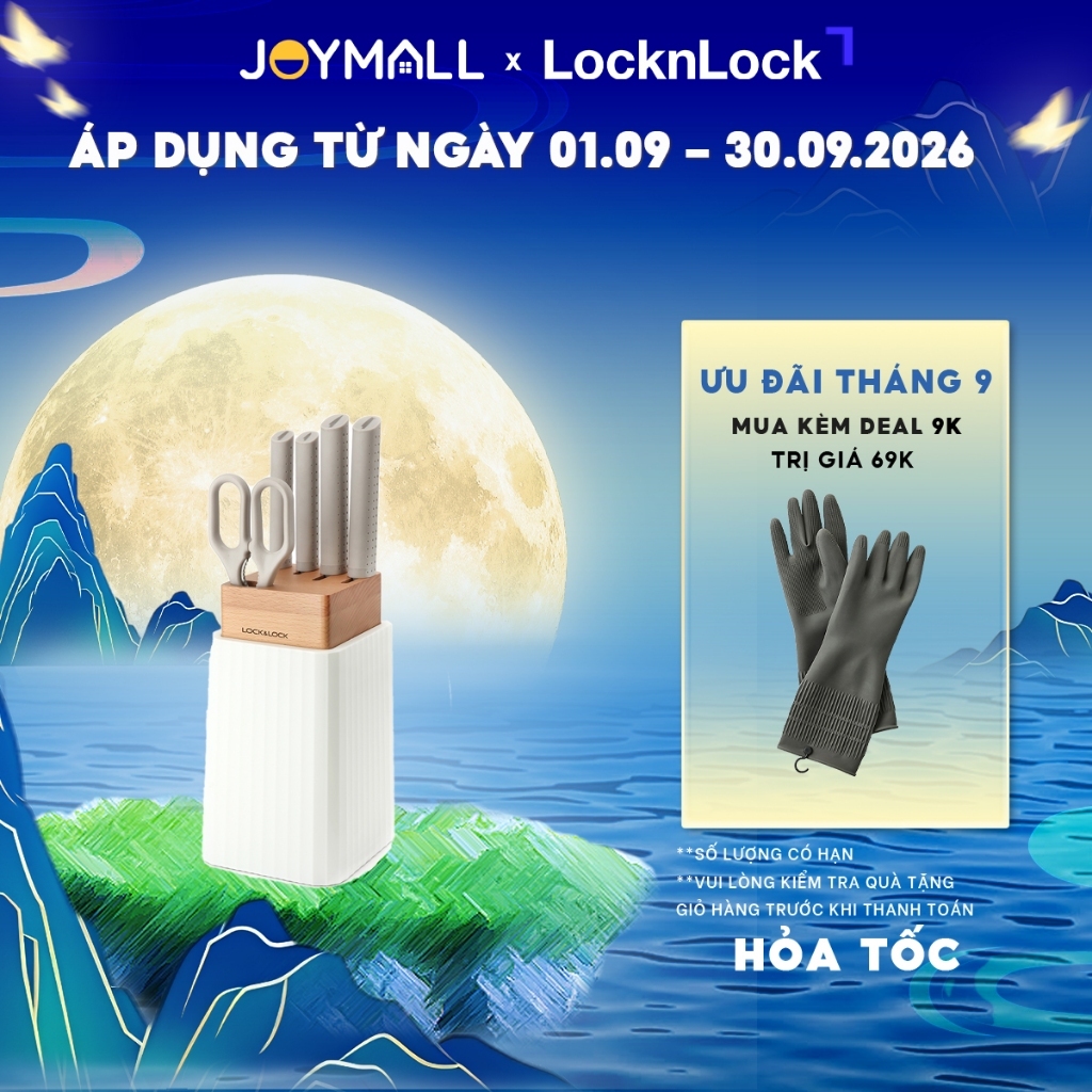 Bộ dao làm bếp 6 món LocknLock CKK802 - Hàng chính hãng, 4 dao, 1 kéo, 1 hộp đựng  - JoyMall