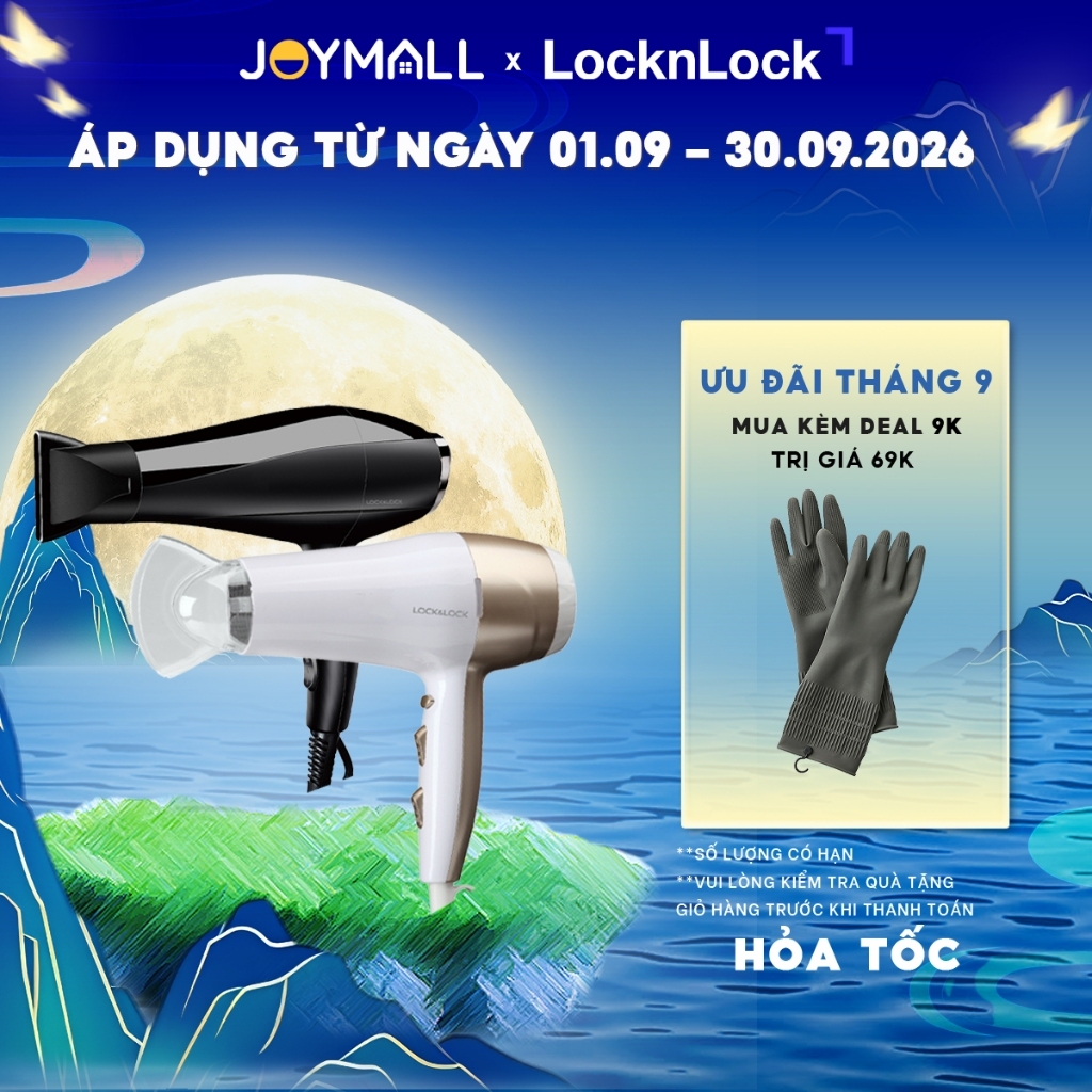 Máy Sấy Tóc LocknLock ENA146BLK - Đen, 2000-2300W, Kèm Đầu Dẹp Tạo Kiểu
