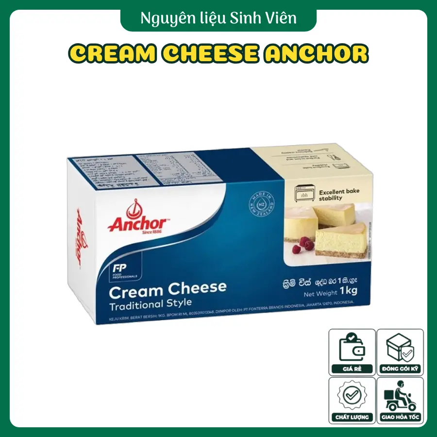 [Chính hãng có VAT] Phô mai cream cheese Anchor date mới, kem phô mai nguyên liệu làm bánh, pha chế 