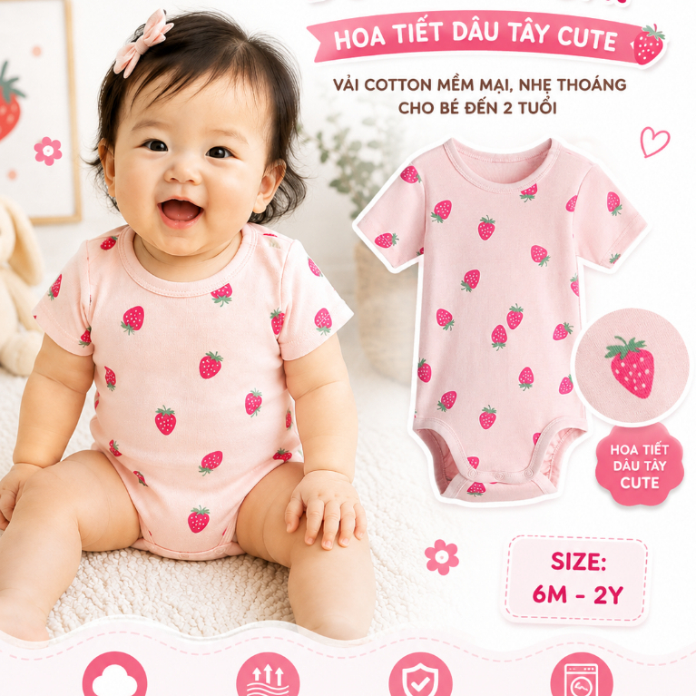 Bộ đồ liền thân hãng HM cho bé sơ sinh màu hồng dâu- HM092