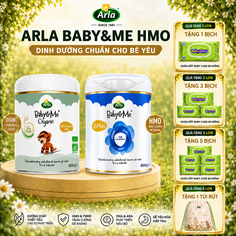 [Mẫu Mới] Sữa Arla Baby&Me HMO 800gr , Sữa Arla Baby&Me Organic A2 600gr số 1, 2, 3