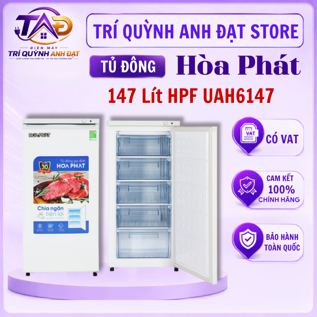 Tủ Đông Đứng Hòa Phát 147 Lít HPF UAH6147 Đa Năng 5 Ngăn Tiện Lợi Bảo Hành 24 Tháng Tại Nhà