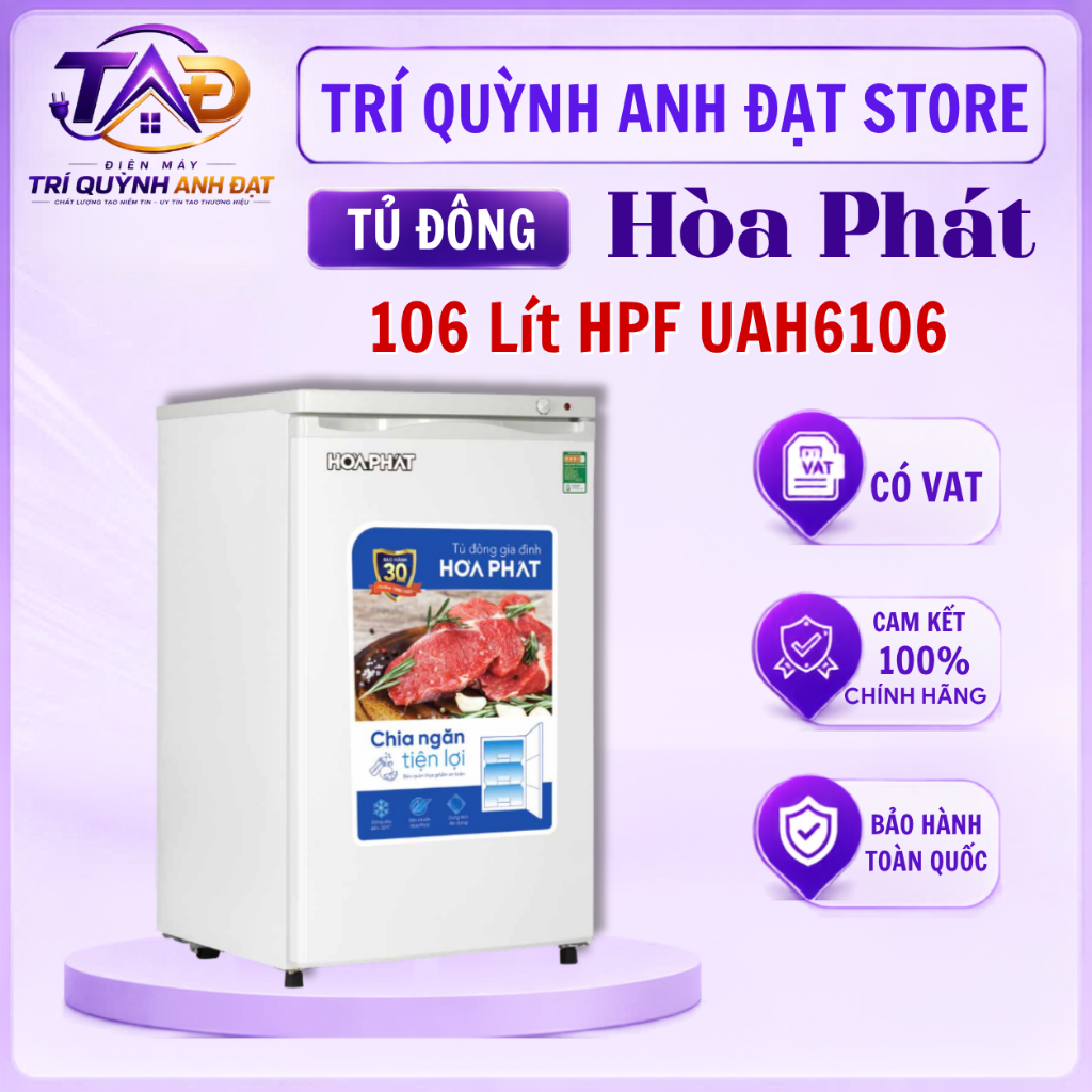 Tủ Đông Mini Đứng Hòa Phát 106 Lít HPF UAH6106 Bốn Ngăn Đông Nhanh Bảo Hành 24 Tháng Tại Nhà