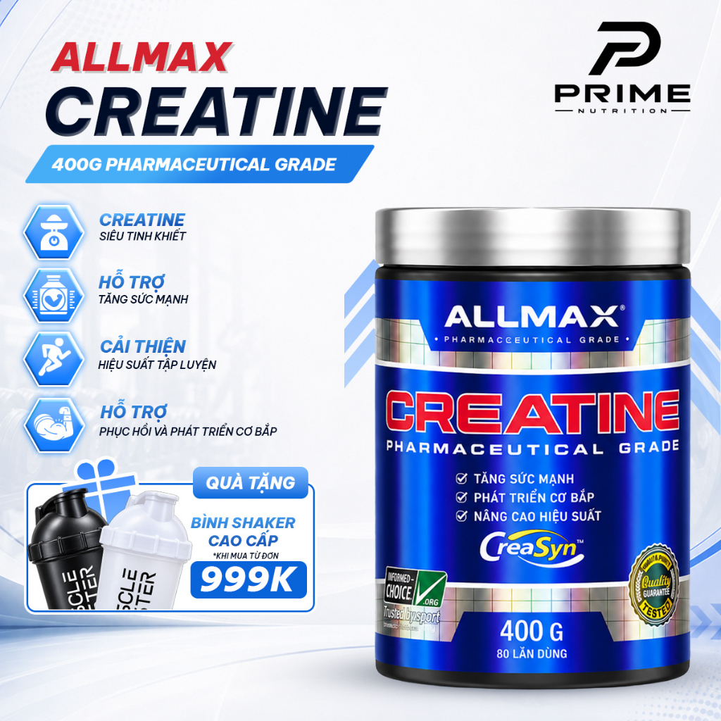 Allmax Creatine Monohydrate 400g Pharmaceutical Grade, Bột Creatine Siêu Mịn Cho Người Tập Gym