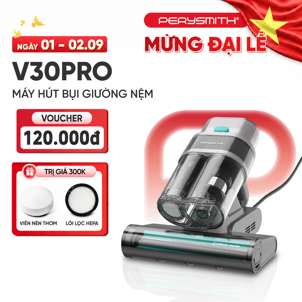 Máy Hút Bụi Giường Nệm PerySmith V30Pro Công Suất Lớn, UV Khử Khuẩn, Diệt Mạt Bụi, Lọc Hepa