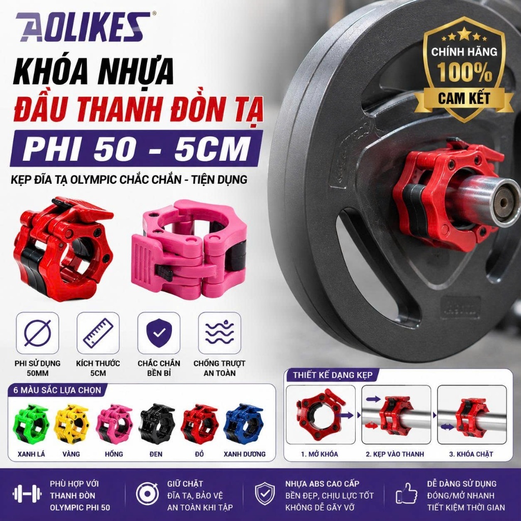 Khóa Nhựa Đầu Thanh Đòn Tạ Phi 50 Kẹp Đĩa Tạ Olympic 5cm Chắc Chắn Tiện Dụng