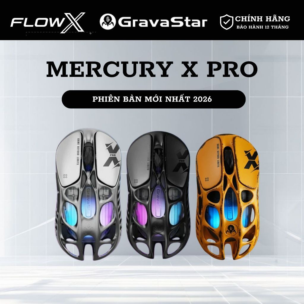 CHUỘT GAMING GRAVASTAR MERCURY X PRO – WIRELESS 8K | PAW3950 | 32000 DPI | 49G