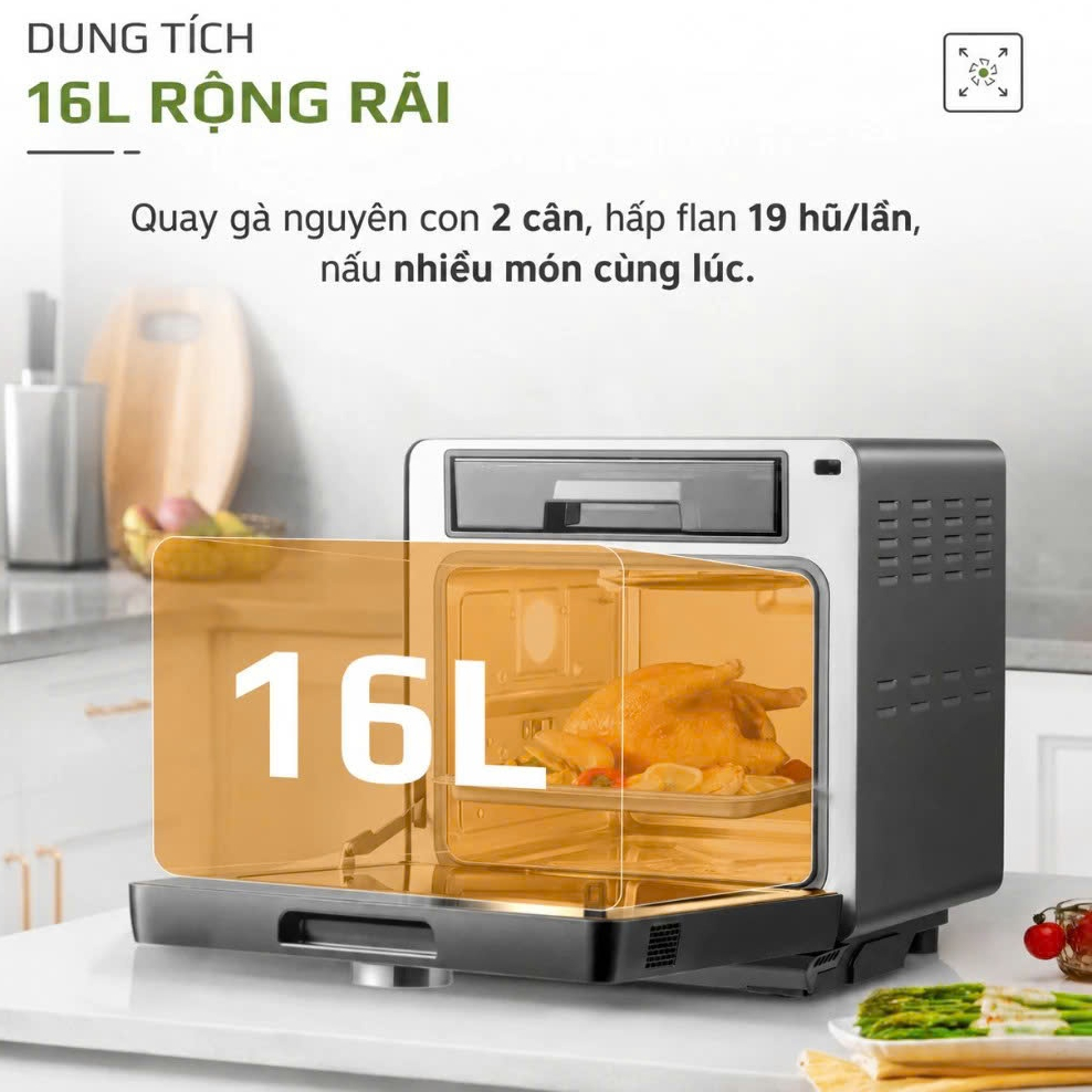 Nồi Chiên Hấp Olivo SF16 Pro 16L – Công Nghệ Hấp Nano Steam – Nồi Chiên Hơi Nước Bản 2025 Có Chú Thí