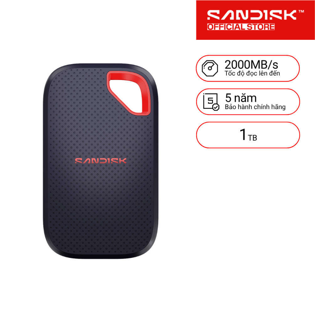 Ổ cứng di động SSD Sandisk Extreme Portable 1TB up to 2000MB/s SDSSDE70-1T00-G25 - Bảo hành 5 năm