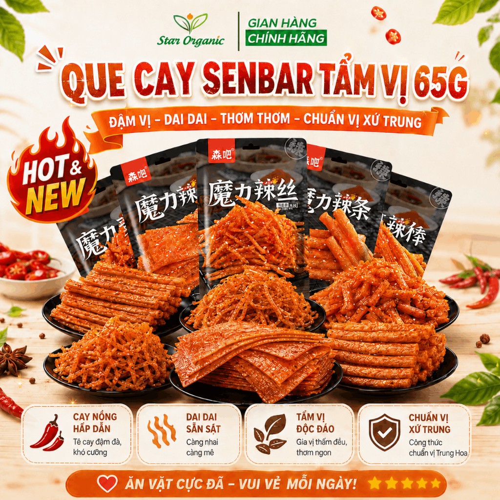 Que Cay Tăm Cay Tẩm Vị Spicy Strip Ăn Liền Nội Địa Trung 62G - Star Organic