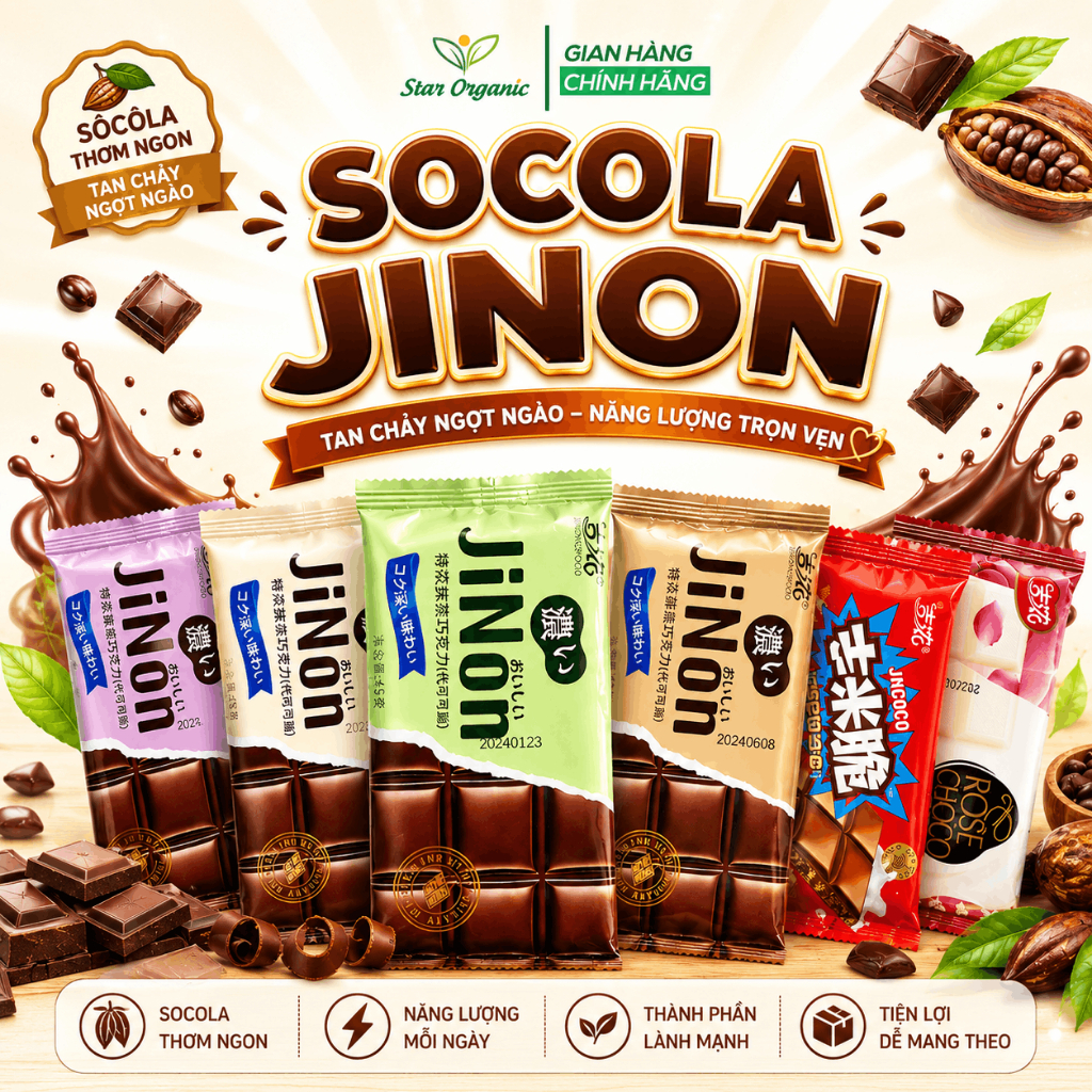 Kẹo Socola JiNon Vị Matcha, Hoa Hồng, Sữa, Dâu - Star Organic