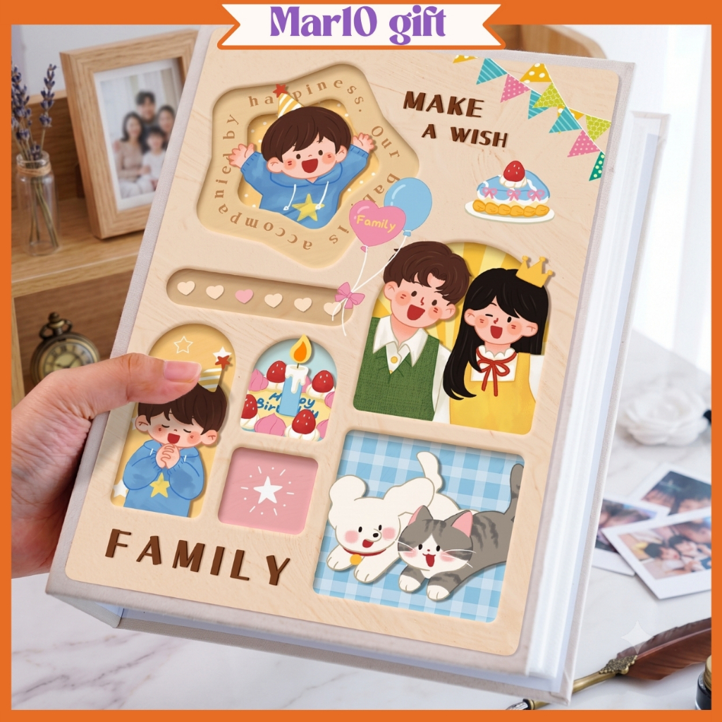 Album Ảnh Gia Đình Cho Bé 400 Tấm Cao Cấp Từ 6x9 - 13x18 Đựng 200 Tấm Bìa Pha Lê Chứa Ảnh Ép Plastic