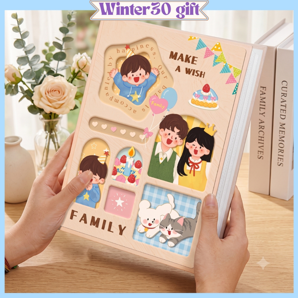 Album Ảnh Kỷ Niệm Cho Bé Và Gia Đình 400 tấm 6x9 10x15 400 Tấm, Bìa Pha Lê Bọc Nhung Da Lộn
