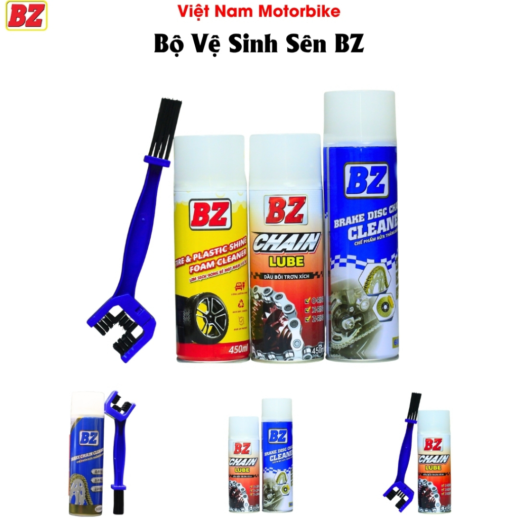 Bộ Vệ Sinh Sên BZ Gồm Bôi Trơn Dưỡng Sên BZ + Rửa Sên BZ + Phục Hồi Nhựa Nhám BZ