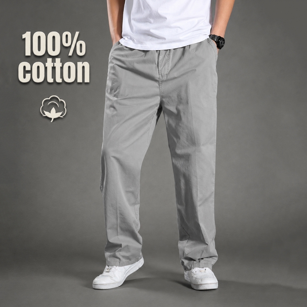 Quần Kaki Cotton Nam Form Suông Rộng - Cạp Chun Co Dãn - Ống Suông - Mặc Đi Chơi Đi Làm