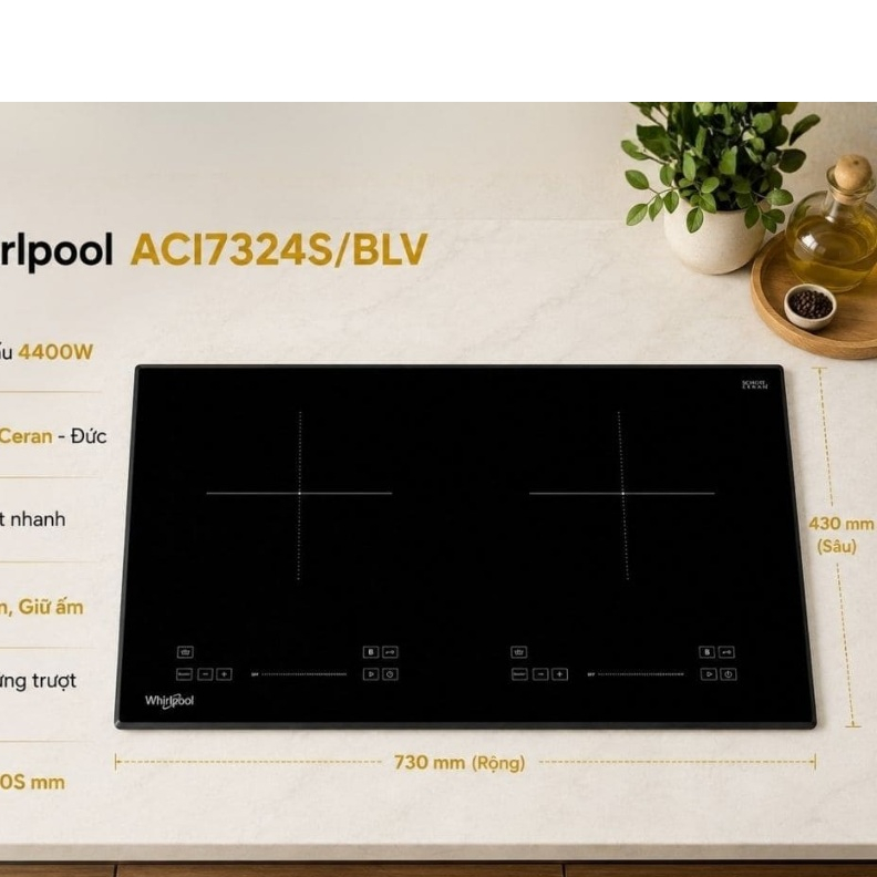 BẾP TỪ ĐÔI WHIRLPOOL ACI7324S/BLV mặt bếp bằng kính Schott Ceran Chuẩn Đức