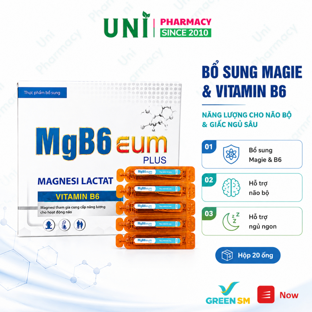 ✅(Mua combo tặng kẹo Chính Hãng) Magie B6 EUM bổ sung magine giảm trằn trọc quấy đêm tăng cường sức 