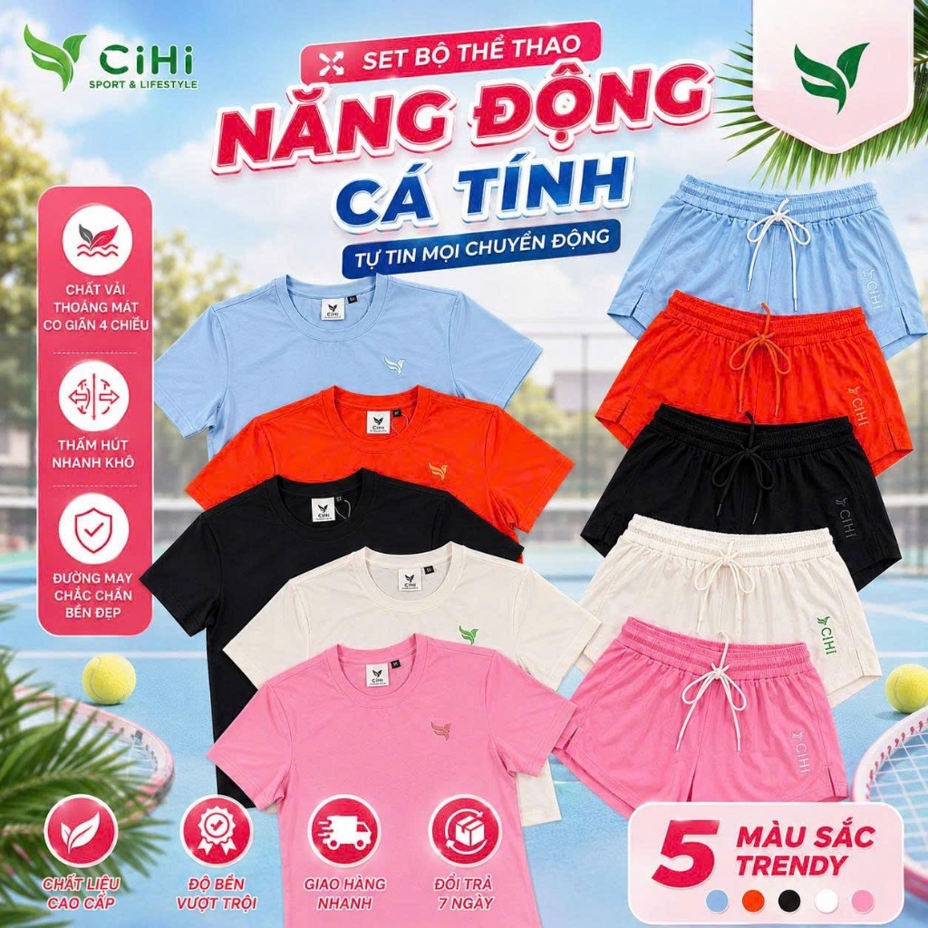 Bộ Đồ Pickleball Nữ CiHi – Set Áo Thun Tay Ngắn Quần Short Thể Thao Nữ, Đồ Đánh Pickleball Tennis
