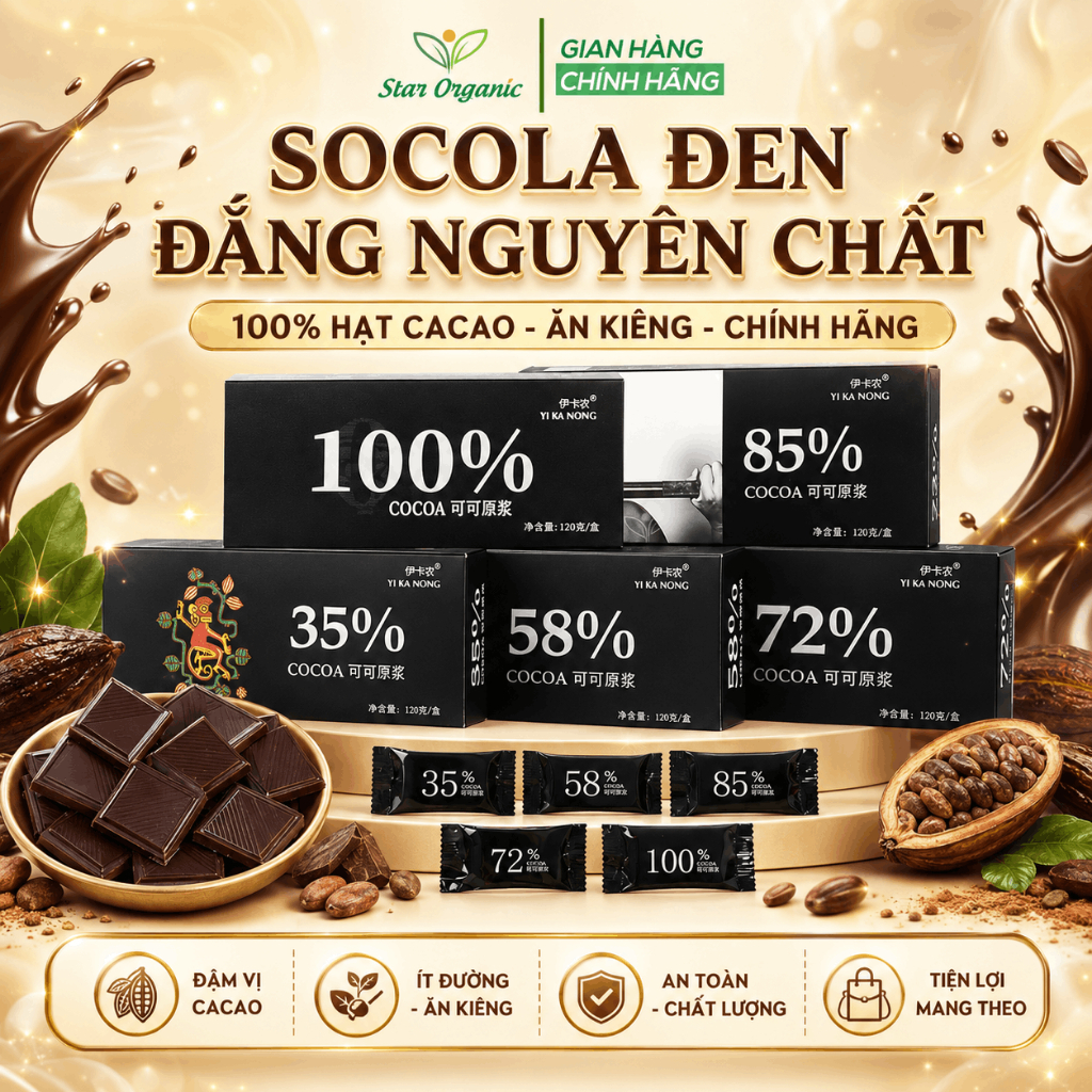 Socola Đen Đắng Nguyên Chất Không Đường Mix Độ Đắng 100% 85% 72% 58% 35% YIKANONG - Ăn Vặt Star Orga