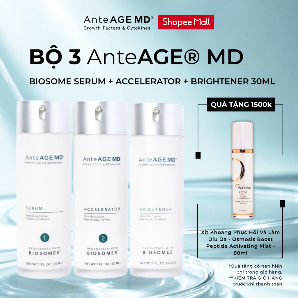 [BỘ 3 GIẢM 40%] Bộ Sản Phẩm AnteAGE® MD Biosome System, MD Serum, MD Accelerator & MD Brightener 30m