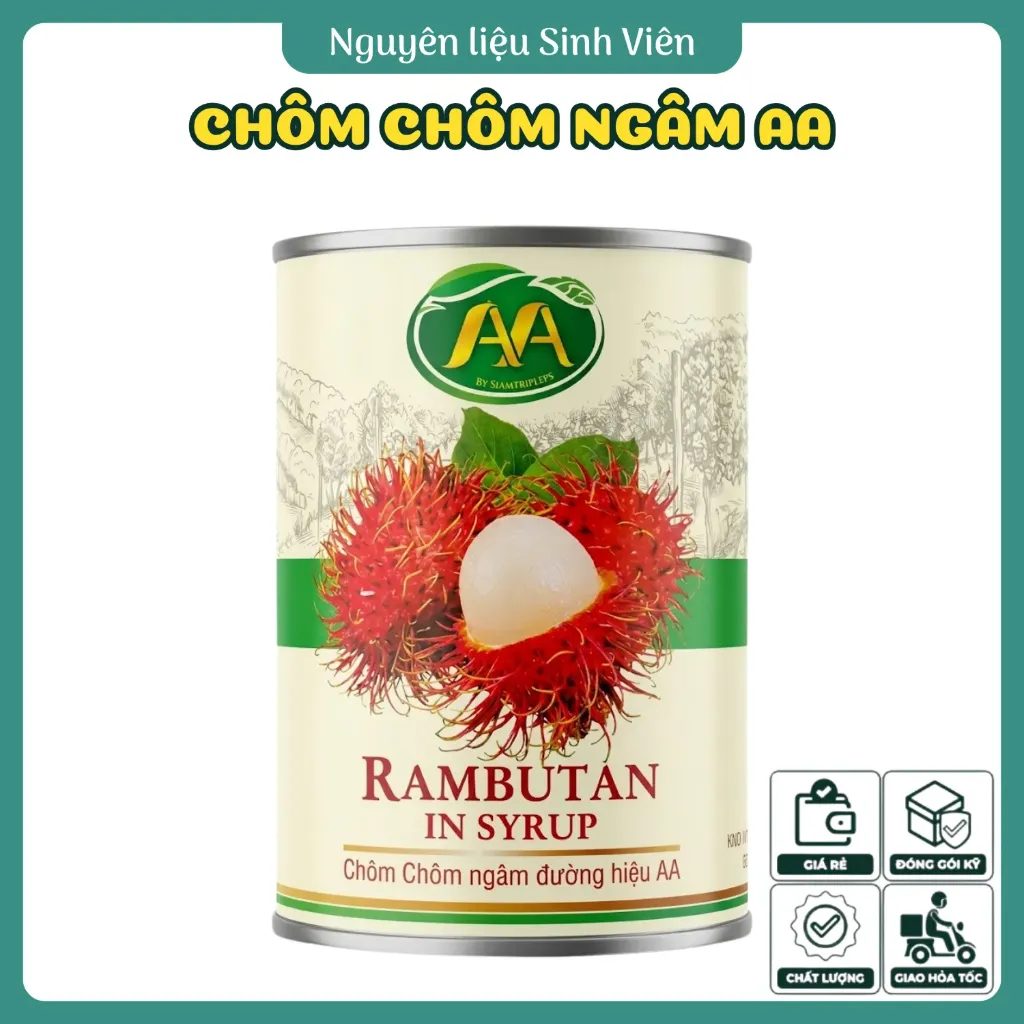 [Chính hãng có VAT] Chôm chôm ngâm đóng lon AA 565g date mới, topping trà trái cây, nguyên liệu pha 