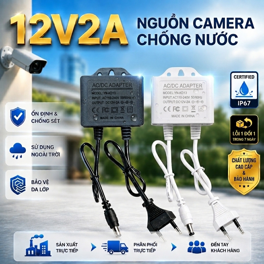 Nguồn Điện DC 12V 2A Nhỏ Gọn Bền Bỉ Cứng Cáp Trong Nhà Ngoài Trời Có Móc Treo…