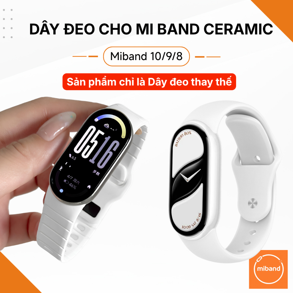Dây Đeo Silicone Thay Thế Cho Mi Band 10 Gốm Ceramic Tương Thích Mi Band 10/9/8 Chất Liệu Silicone M