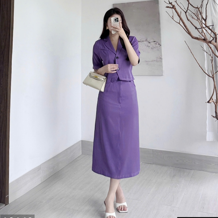 Set áo cổ vest + chân váy A2148
