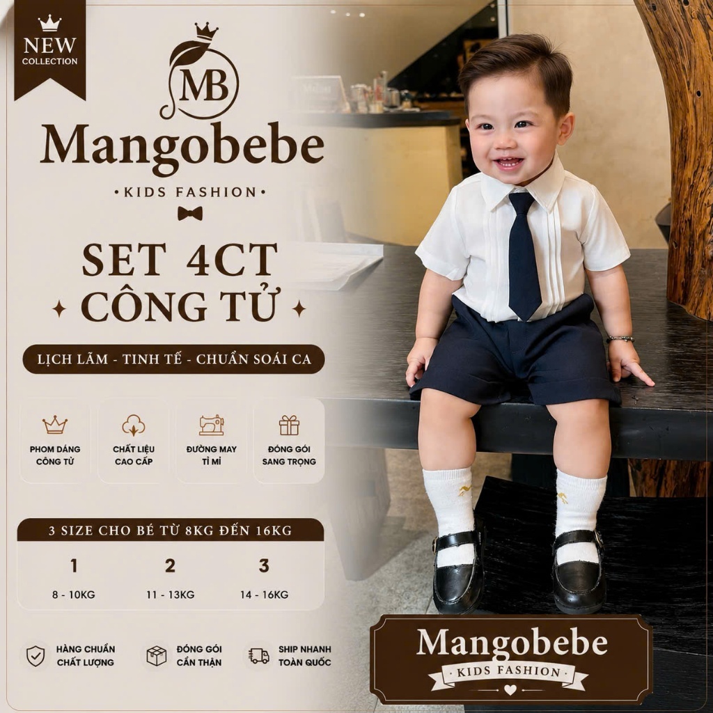 MANGOBEBE-Set tổng dài 3CT cao cấp kèm cavat cho bé trai cực xinh đi học đi chơi đự tiệc thôi nôi đề
