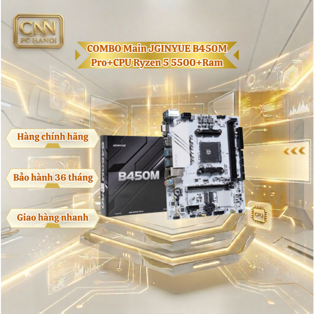 ComBo AMD Main JGINYUE B450M Pro+CPU Ryzen 5 5500+Ram Chính Hãng