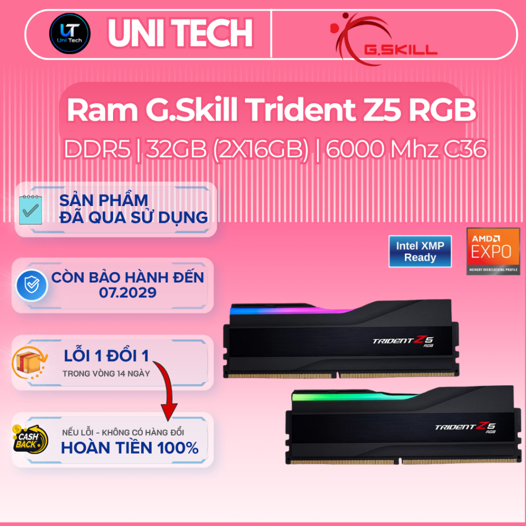 RAM G.Skill Trident Z5 RGB DDR5 32GB(2x16GB) 6000Mhz Cas36 | XMP & EXPO | Đã Qua Sử Dụng