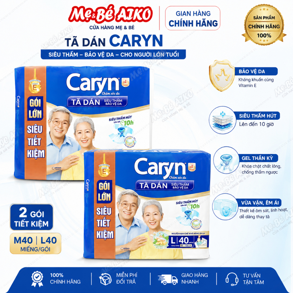 (Hỏa tốc HCM) Tã Dán Người Lớn Siêu Tiết Kiệm Caryn size M40, L40, XL20