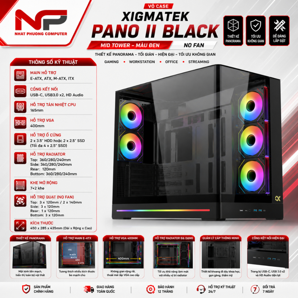 Vỏ Case Xigmatek Pano II Black (Mid Tower) - No Fan