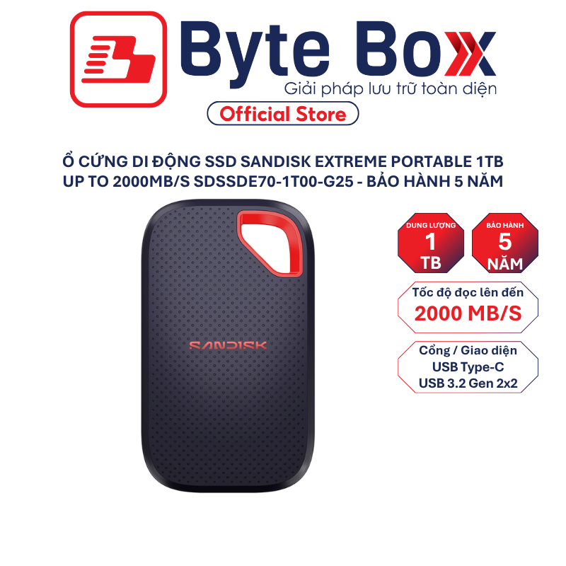 Ổ cứng di động SSD Sandisk Extreme Portable 1TB up to 2000MB/s SDSSDE70-1T00-G25 - Bảo hành 5 năm