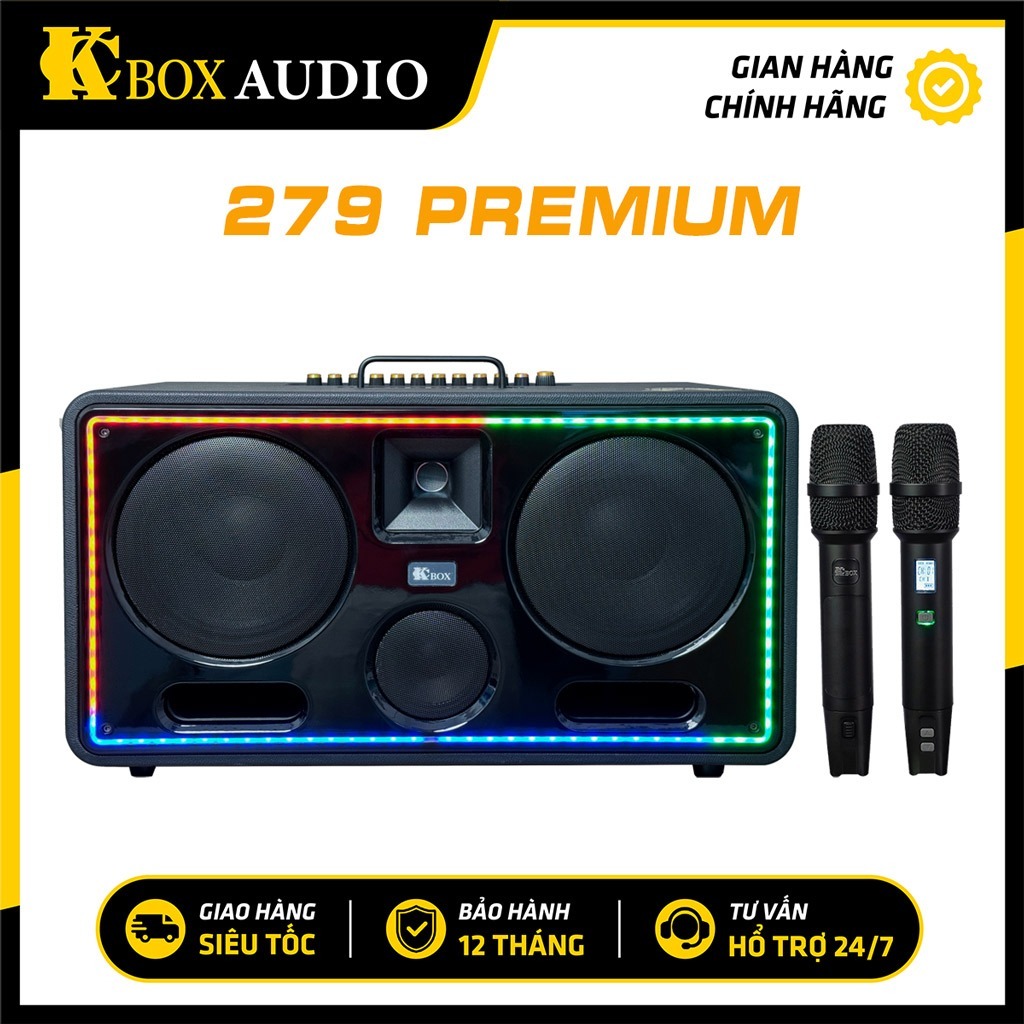 KCBOX KC279 Premium 2026 | Loa Karaoke Di Động 300W RMS, Bass 20cm X2 Treble NEO, 2 Micro UHF Pin Sạ