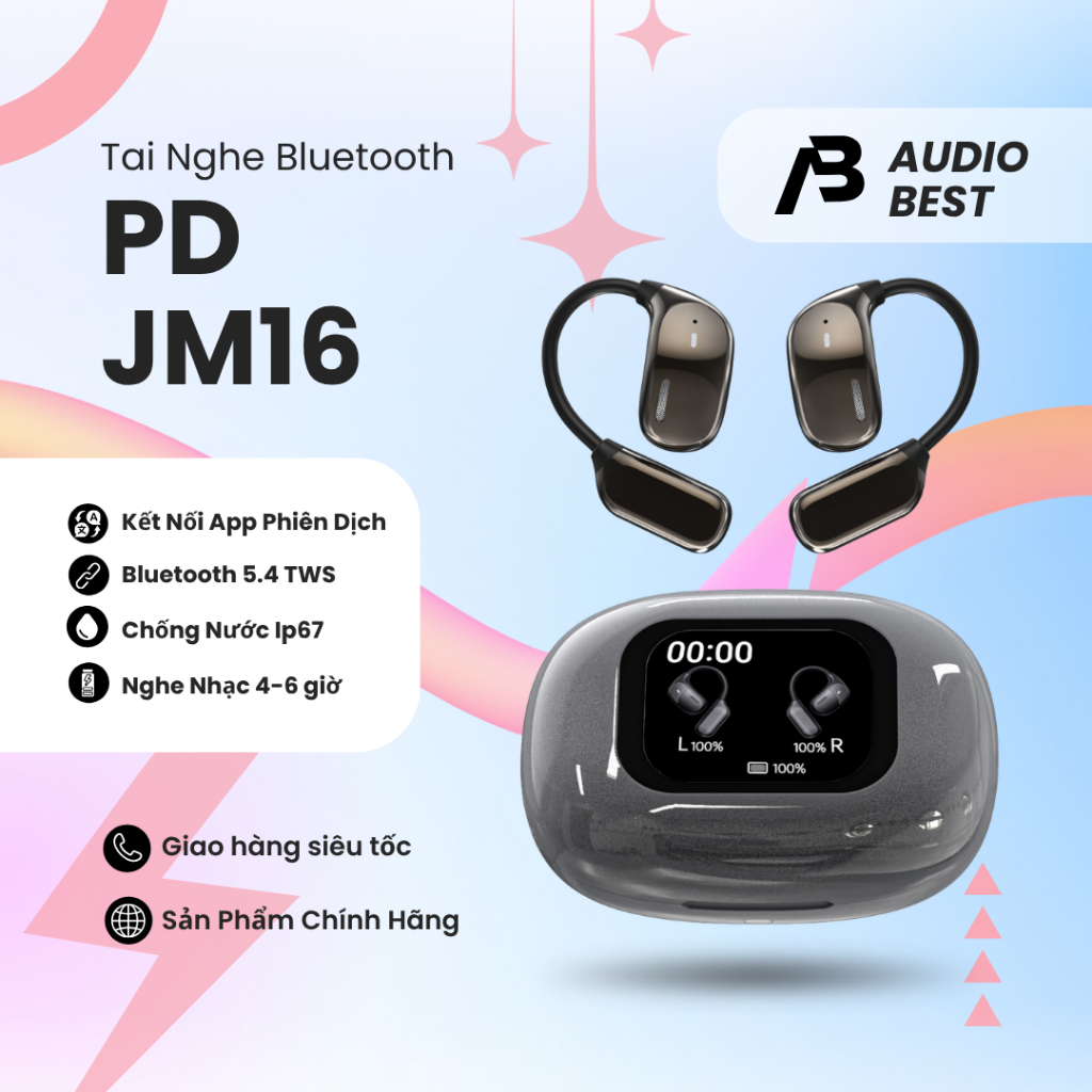 Tai Nghe Bluetooth Có Màn Hình Cảm Ứng JM16 - Tai Nghe Không Dây Phiên Dịch AI Đa Năng, Thiết Kế OWS