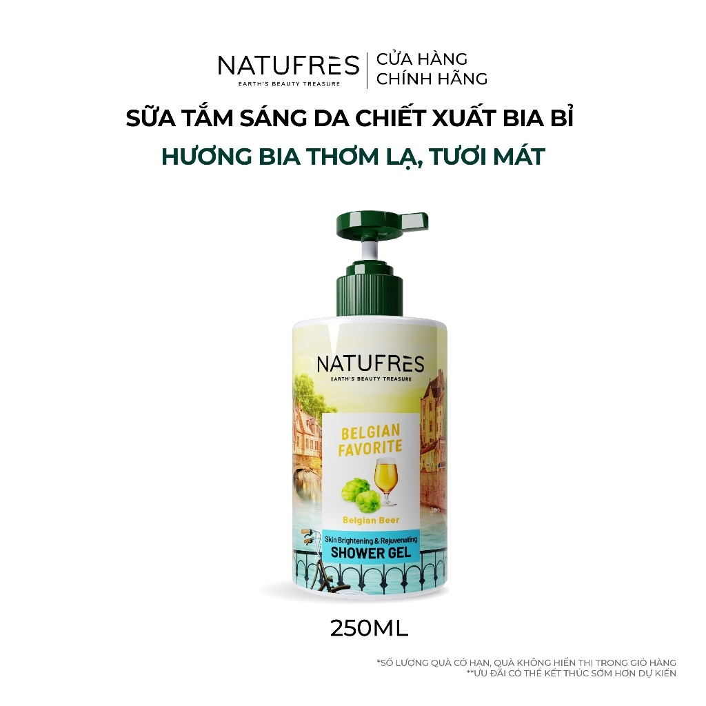 [GIFT] Sữa Tắm Dưỡng Sáng Da, Làm Mềm Mịn, Hương Bia Tươi Mát Natufres Belgian Favorite Chiết Xuất Bia Bỉ – 250ml