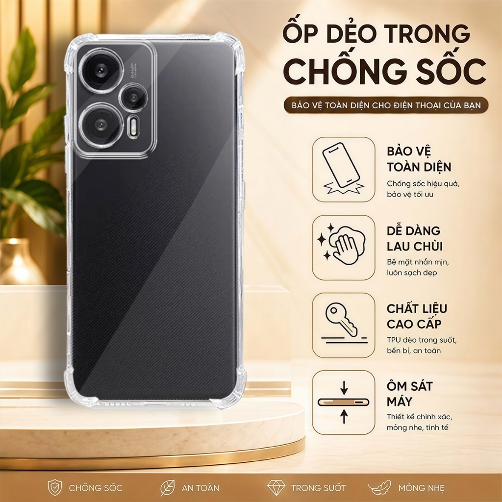 Ốp lưng Xiaomi Redmi Note 12 Turbo , Poco F5 chống sốc trong suốt silicon dày xịn-HD STORE