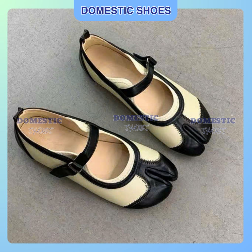 A3618-1 [domestic.shoes] Giày Búp Bê Móng Ngựa Tabi Mary Jane Phối Màu Da Mềm Vintage