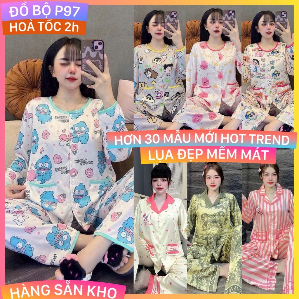 Đồ bộ pijama tay dài lụa latin size dưới 60kg , đồ bộ nữ , pijama nữ , đồ bộ giá rẻ tận xưởng , piza