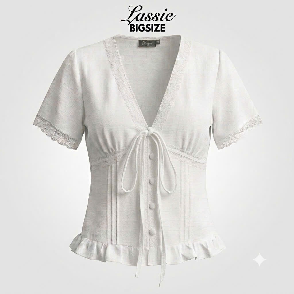 LASSIE BIGSIZE| Áo tơ trắng viền ren - LACE TOP