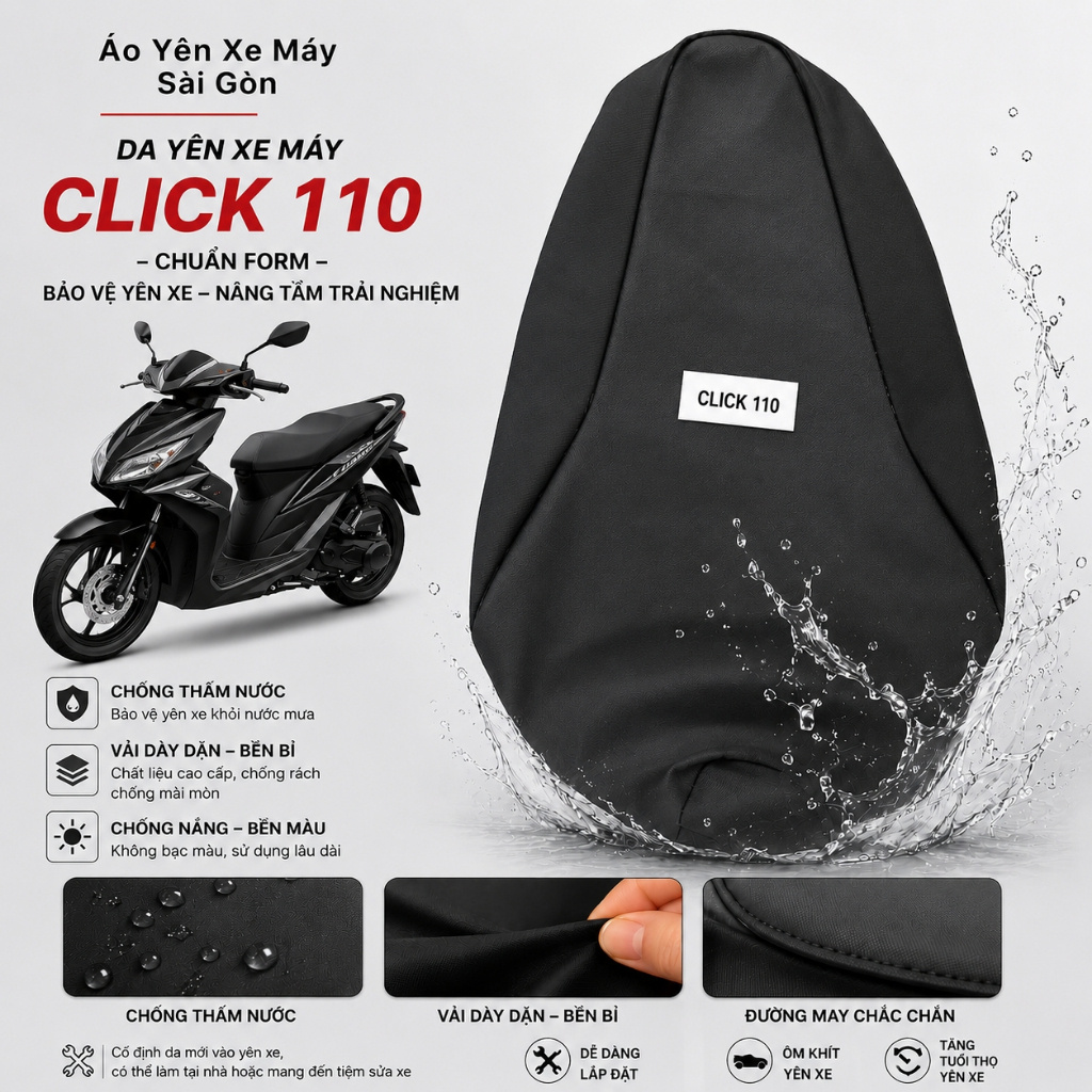 Da bọc yên, áo yên xe máy CLICK 110 [BẤM KIM]