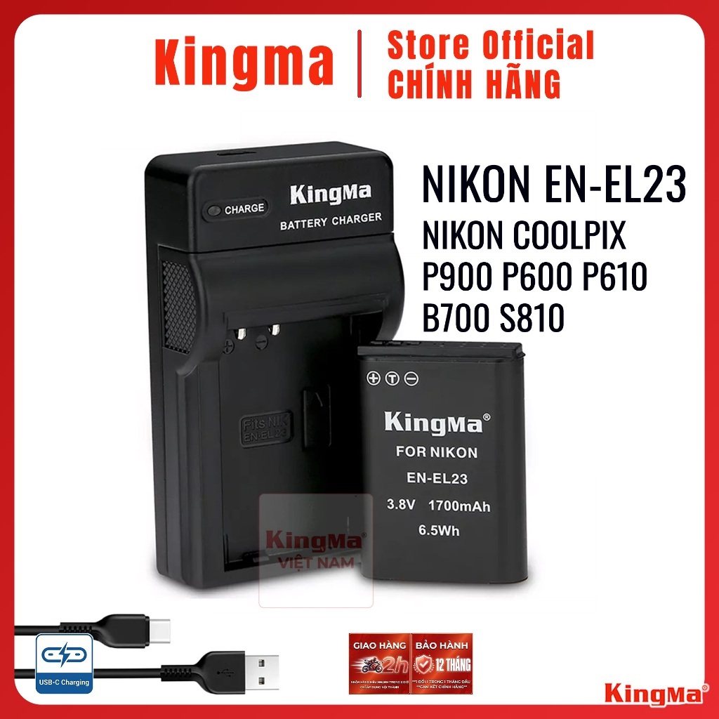 Kingma Nikon EN-EL23 | Pin và sạc máy ảnh Nikon Coolpix B700 P600 P610 P900 S810 Nikon el23 enel23 m
